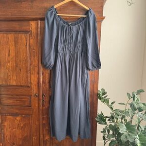 Madewell Sophia Midi Dress XL Peasant Smocked Waist Long Sleeve Boho